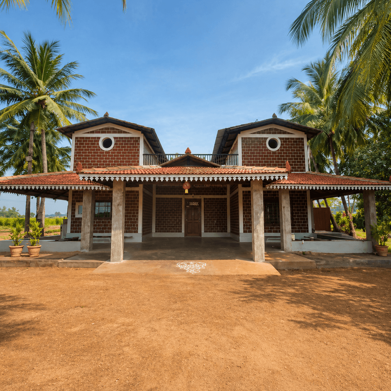 Dharani Farm Stay - traditional brick house with coconut palms
